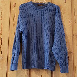 VTG Brooks Brothers Mens Blue Crewneck Cableknit Cotton Sweater Size M USA Made!